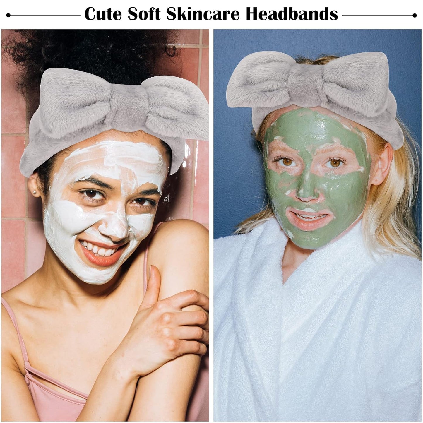 Ondder Spa Headband for Washing Face 8 Pack Gray Skincare Headbands for Women Girls Terry Cloth Cute Bow Head Bands