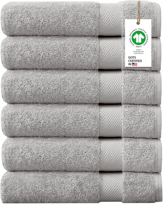 Delara 100% Organic Cotton Towels 650 GSM Plush Feather Touch Quick Dry Hand Towel, Pack of 6 GOTS Certified, Oeko-Tex Green Certified, Organic Cotton Hand Towel, 20"X30"