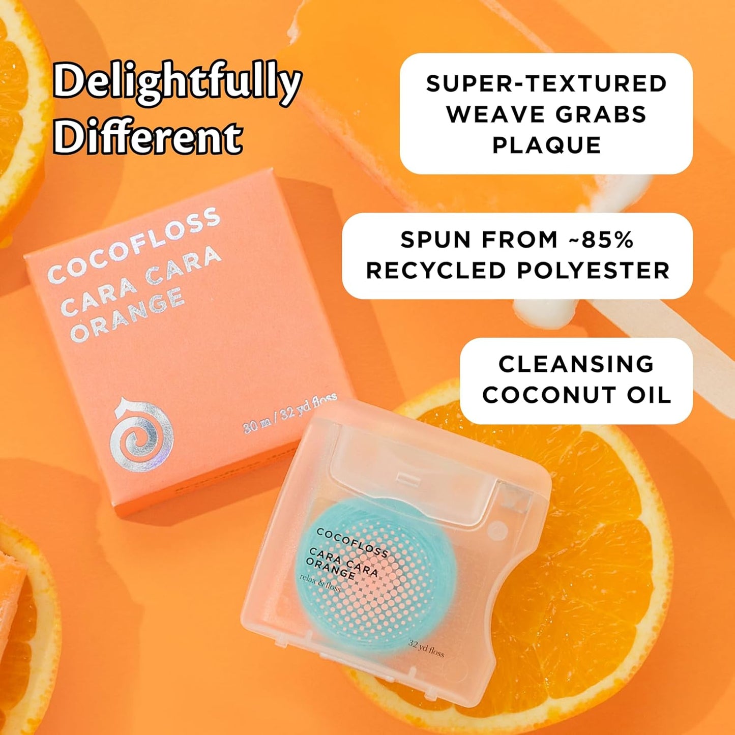 Cocofloss Woven Dental Floss, Dentist-Designed Oral Care, Orange Scent, Waxed, Expanding, Kid-Friendly String Floss with Coconut Oil, 1 Spool (33 yd)
