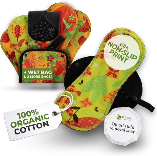 Non-Slip, (Premium) Reusable Menstrual Pads for Light Flow (6 Pack S+M) - Leak Proof & Odor Free Cotton Cloth Pads for Women & Teens - High-Temp Washable, Soft & Skin-Safe for All-Day Period Comfort