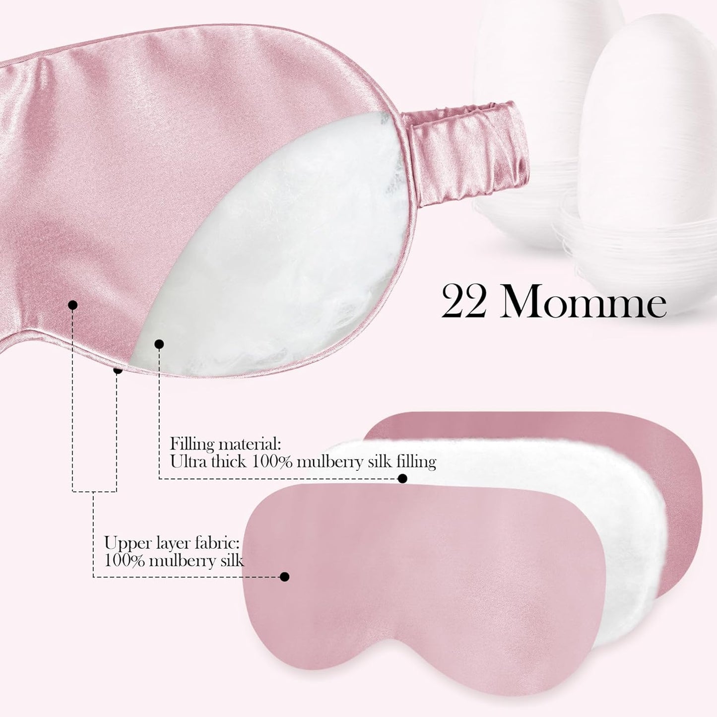 SilkDream 100% Mulberry Silk Sleep Mask Eye Mask for Sleeping 22 Momme Nature 6A Real Silk Gifts for Women&Men Pink