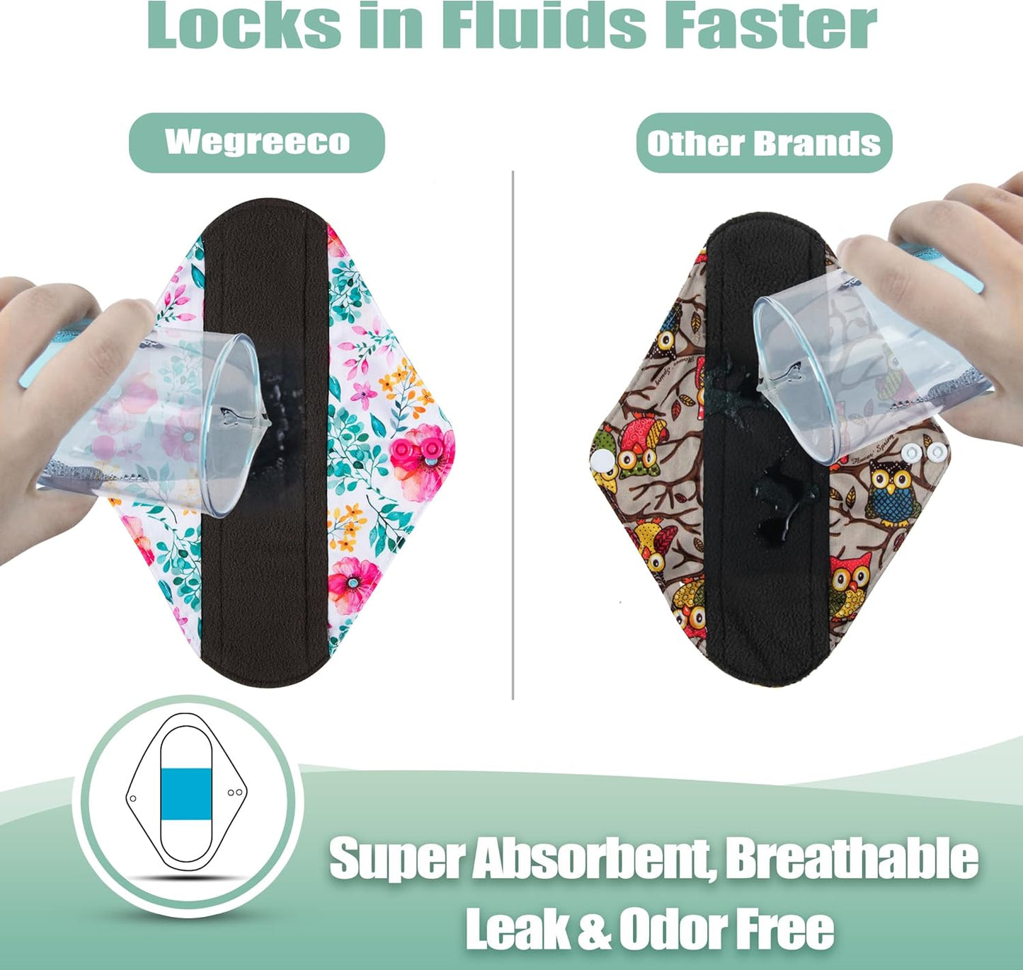 Wegreeco Cloth Menstrual Pads - Soft Washable Pads for Women - Reusable Panty Liners for Women - 6 Pack with 1 Cloth Mini Wet Bag (Small, Peonyony)