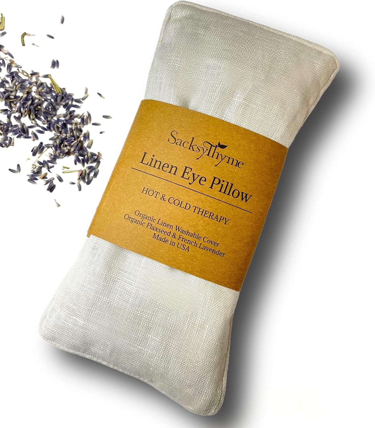 Organic Linen Eye Pillow - Lavender & Flaxseed for Relaxation, Yoga, Stress Relief - Microwavable Heating Pad & Cool Compress - Made in USA - Gifts for Meditation