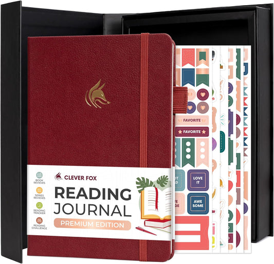Clever Fox Reading Journal Premium – Review Log Notebook with Reading Tracker – Gifts & Accessories for Book Lovers, Adults & Kids (Burgundy)