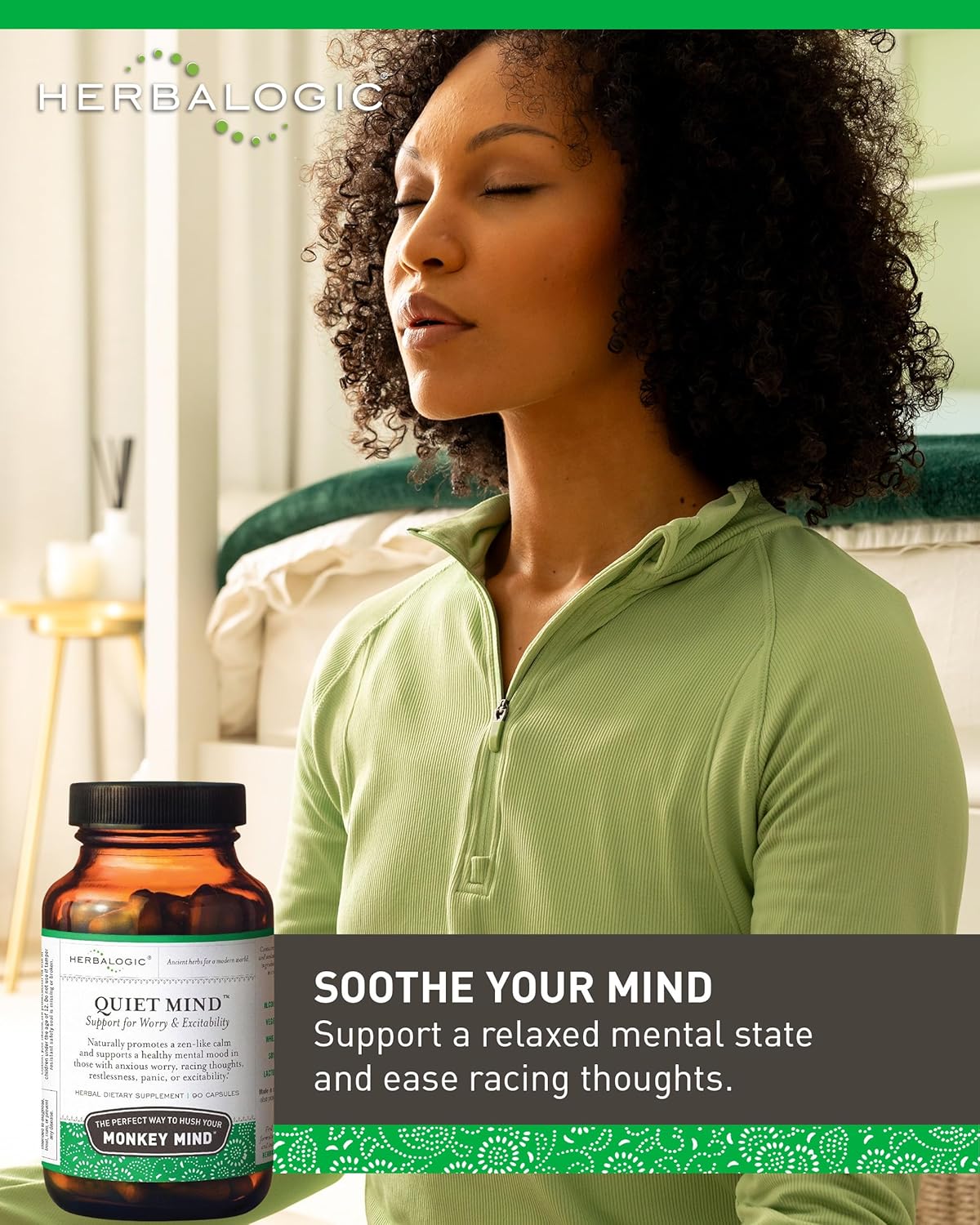 Quiet Mind Herb Capsules - Non-Sedating, Promotes a Feeling of Zen-Like Calm - Eases Worry - Based on The Traditional Chinese Formula GUI Pi Tang - 90 Cap Count