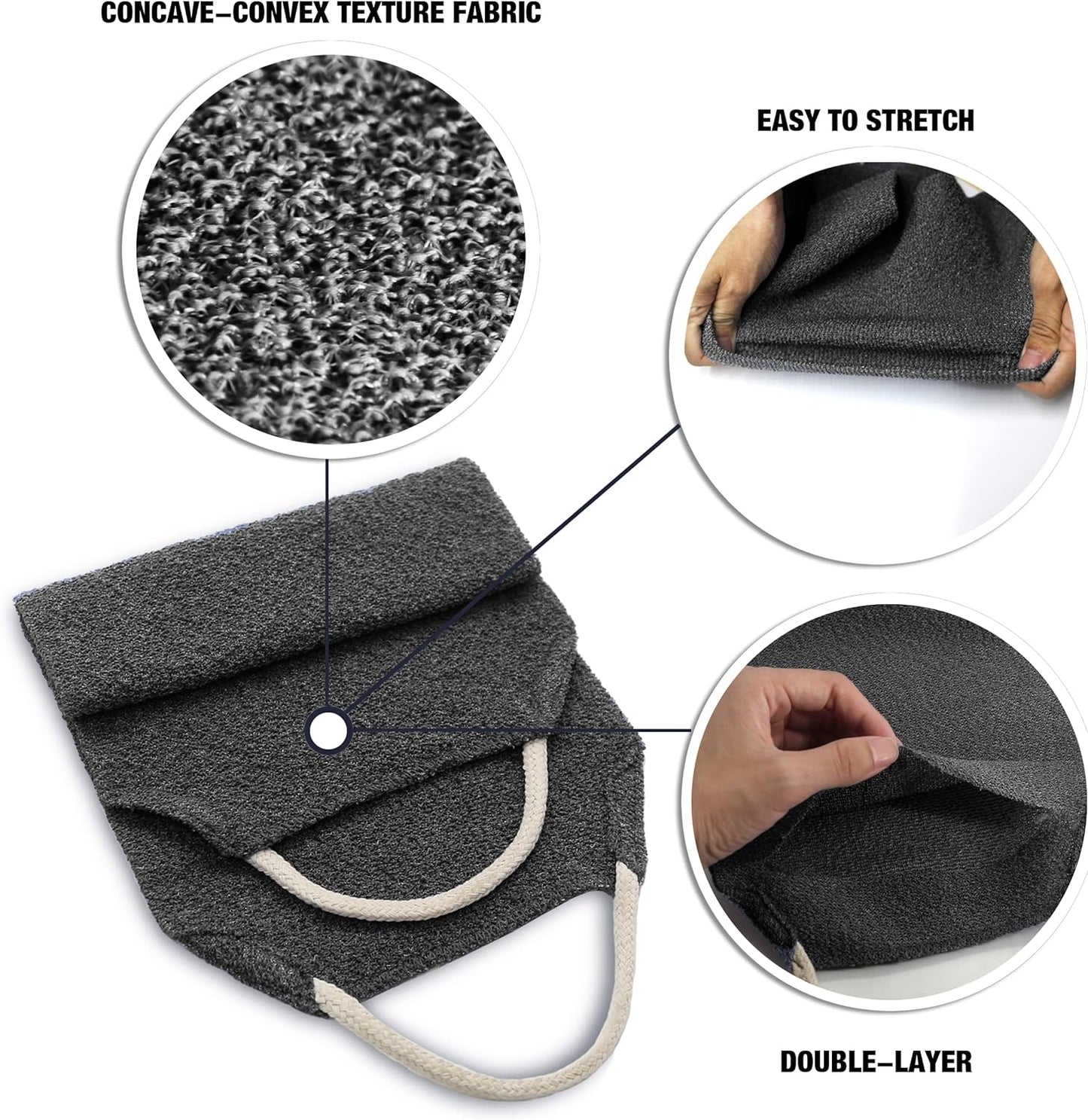 Evridwear Exfoliating Back Scrubber with Handles Two Sides for Body Shower Deep Cleans Skin Massages Invigorating Blood Circulation Men Women One Size (Gray)