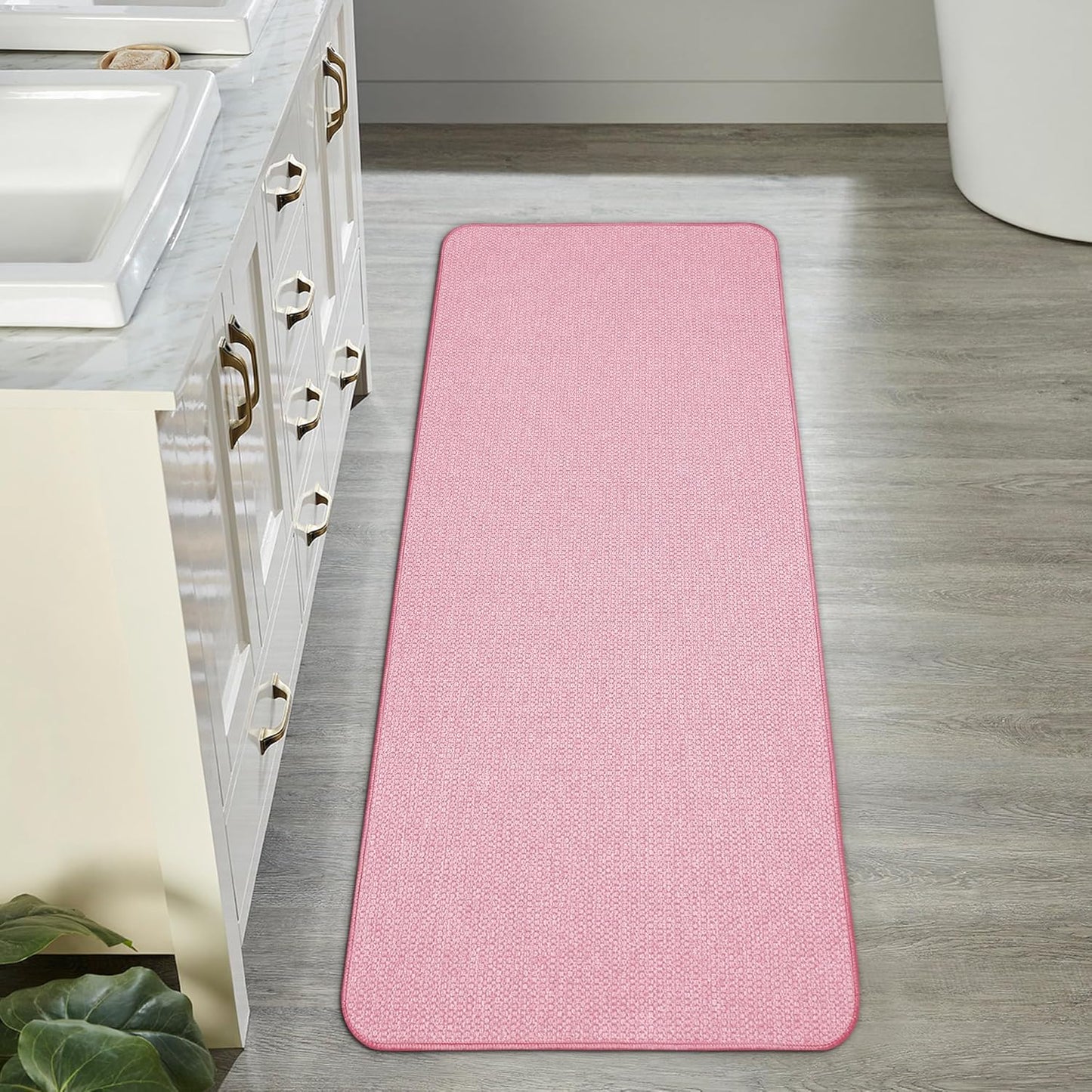 Bath Mat,Ultra Thin Bathroom Runner Rugs,Large Bath Mats for Bathroom,Quick Dry,Non-Slip,Machine Washable,Low Pile,Bath Rug,Shower Outside,Sink,Home Decor Accessories.Pink,2'x5'（24x60inch）