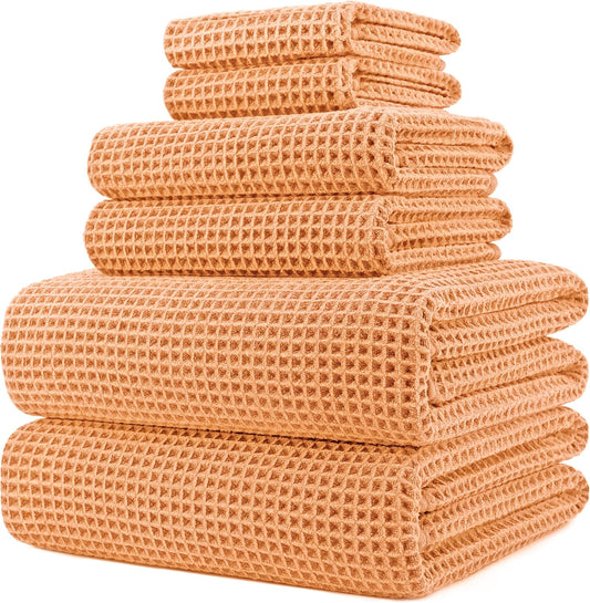 POLYTE Oversize, 60 x 30 in., Quick Dry Lint Free Microfiber Bath Towel Set, 6 Piece (Waffle Weave)
