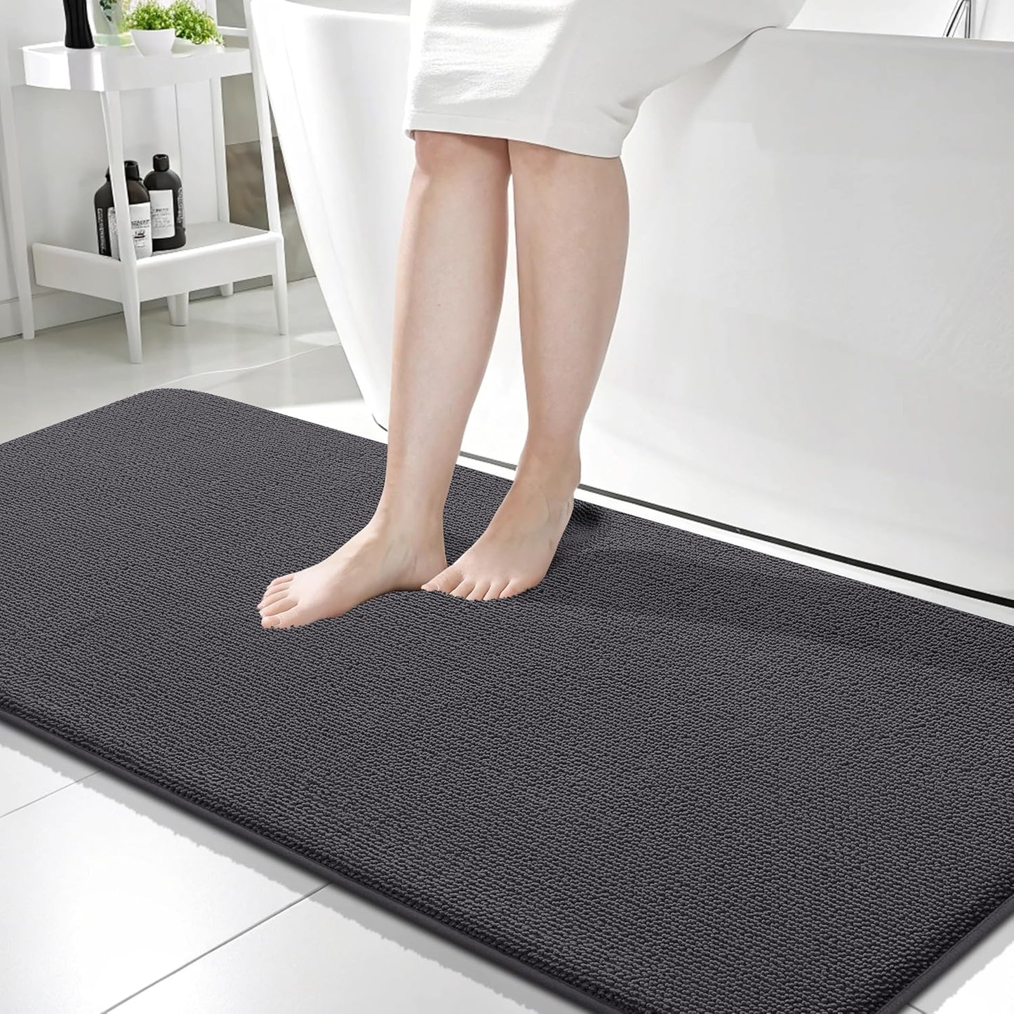 OLANLY Thick Memory Foam Bath Mat Rug 59x24, Extra Soft Absorbent Bathroom Rug, Quick Dry Bath Mats, Non-Slip, Machine Washable Carpet for Bathroom, Tub and Shower, Home Decor Accessories, Dark Grey