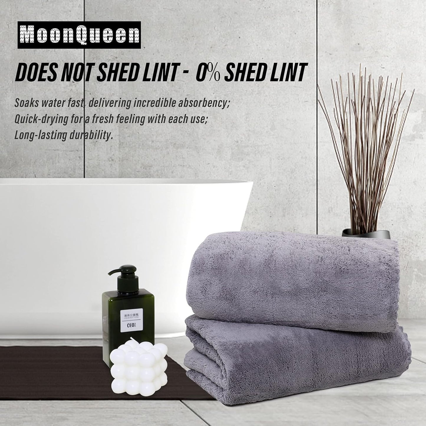 MOONQUEEN 6 Pack Premium Bath Towel Set - Quick Drying - Microfiber Coral Velvet Highly Absorbent Towels - Multipurpose Use as Bath Fitness, Bathroom, Shower, Sports, Yoga Towel (Grey)