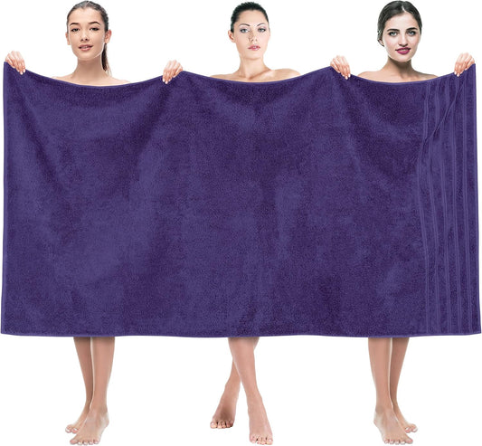 American Soft Linen 35x70 Jumbo Large Bath Towels, 600 GSM 100% Cotton Turkish Bath Sheet, Oversized Luxury Bath Towels for Bathroom Beach and Pool, Purple