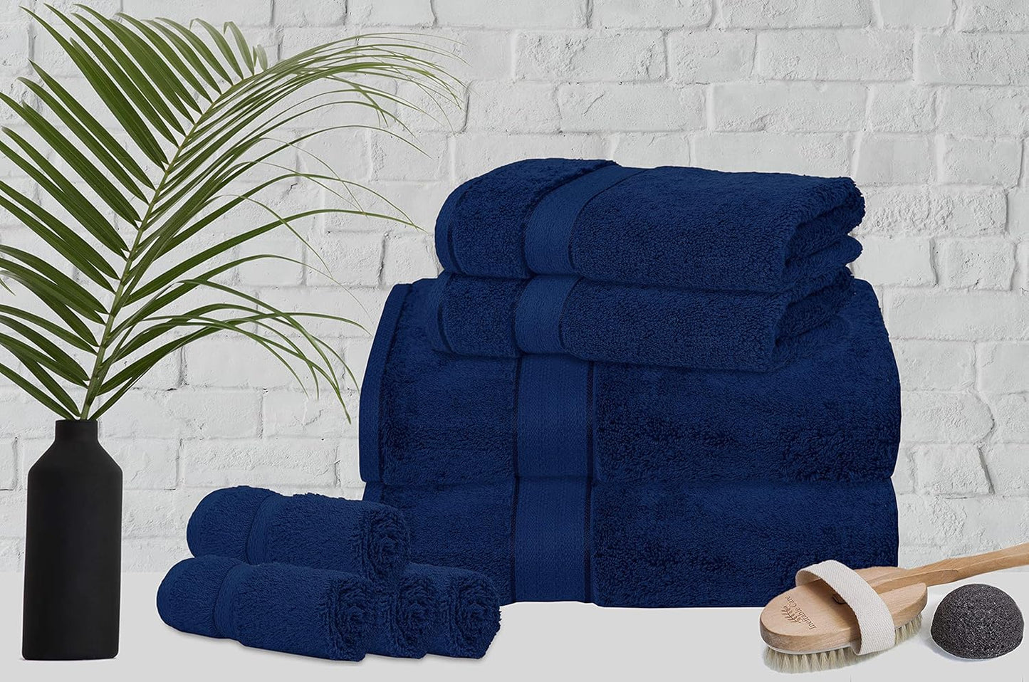 GLAMBURG 700 GSM Premium 8-Piece Towel Set - Contains 2 Bath Towels 30x54, 2 Hand Towels 16x28, 4 Wash Cloths 13x13 - Luxury Hotel & Spa Quality - Durable Ultra Soft Highly Absorbent - Navy Blue