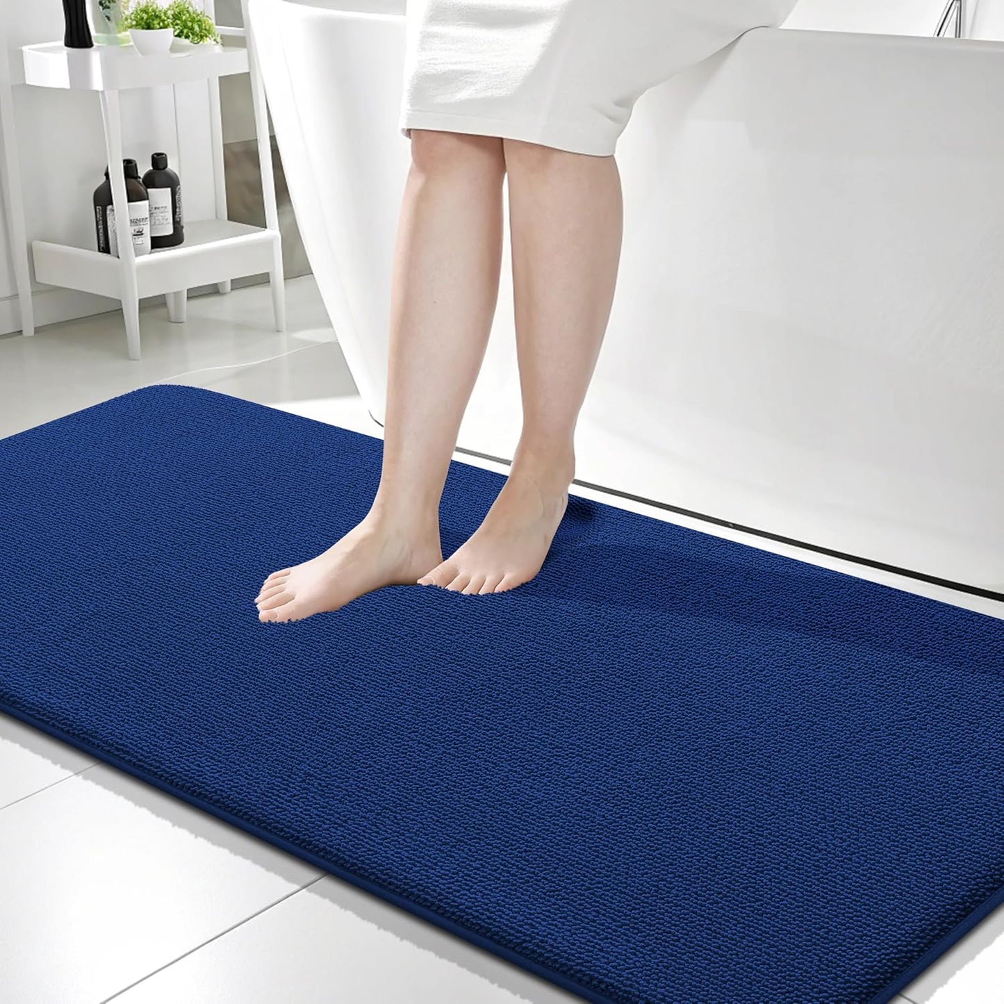 OLANLY Thick Memory Foam Bath Mat Rug 59x24, Extra Soft Absorbent Bathroom Rug, Quick Dry Bath Mats, Non-Slip, Machine Washable Carpet for Bathroom, Tub and Shower, Home Decor Accessories, Navy