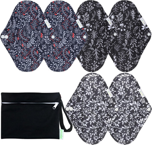 wegreeco Reusable Menstrual Pads - Reusable Sanitary Pads | Reusable Panty Liners | Soft Cloth Menstrual Pads - 6 Pack with 1 Cloth Wet Bag (Medium, Summer Flowers)