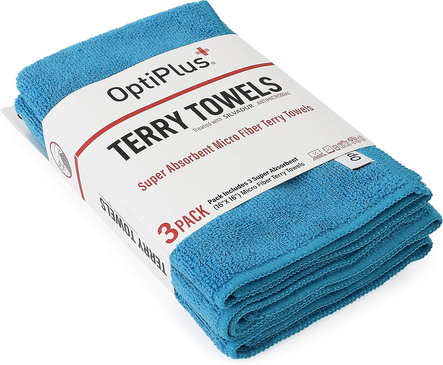 OptiPlus 16" x 16" Microfiber Terry Towels Treated with Silvadur 930 Antimicrobial - Blue