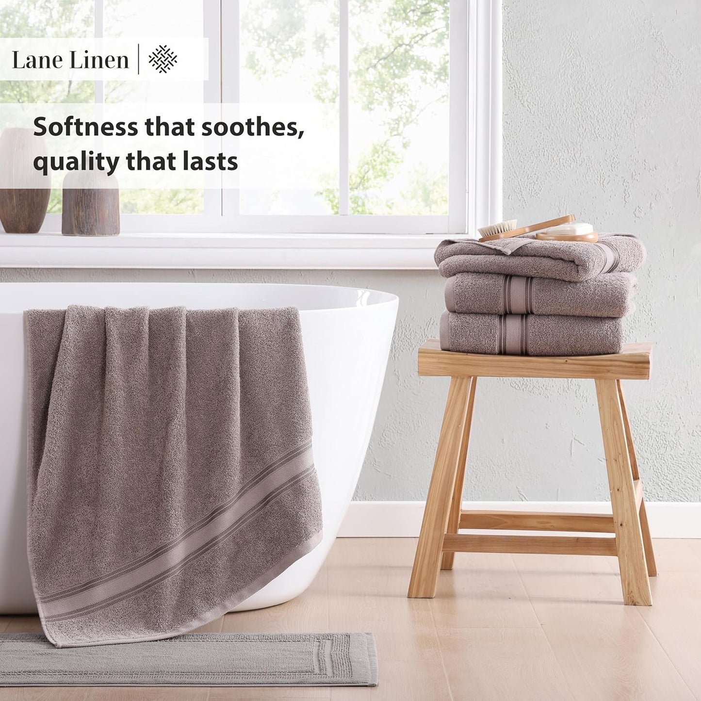LANE LINEN 100% Cotton Bath Towels Set of 4 (28"x54") - Zero Twist, Mercerized Cotton Bathroom Towel Set - Quick Dry, Very Soft & Absorbent Large Bath Towels - Mininmal Lint After 3 Washes - Platinum
