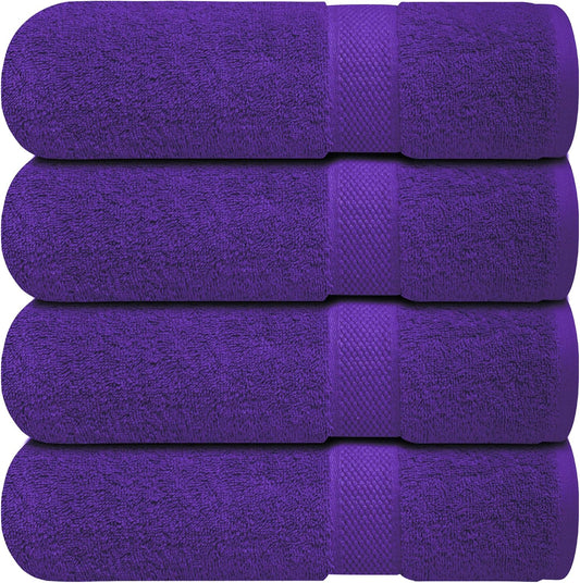 Infinitee Xclusives Luxury 100% Ring-Spun Cotton Bath Towels Set of 4 (27x54 inches) – Soft, Absorbent & Quick-Drying Towels for Bathroom, Gym, Spa & Hotel Use (Profound Purple, Bath Towels)