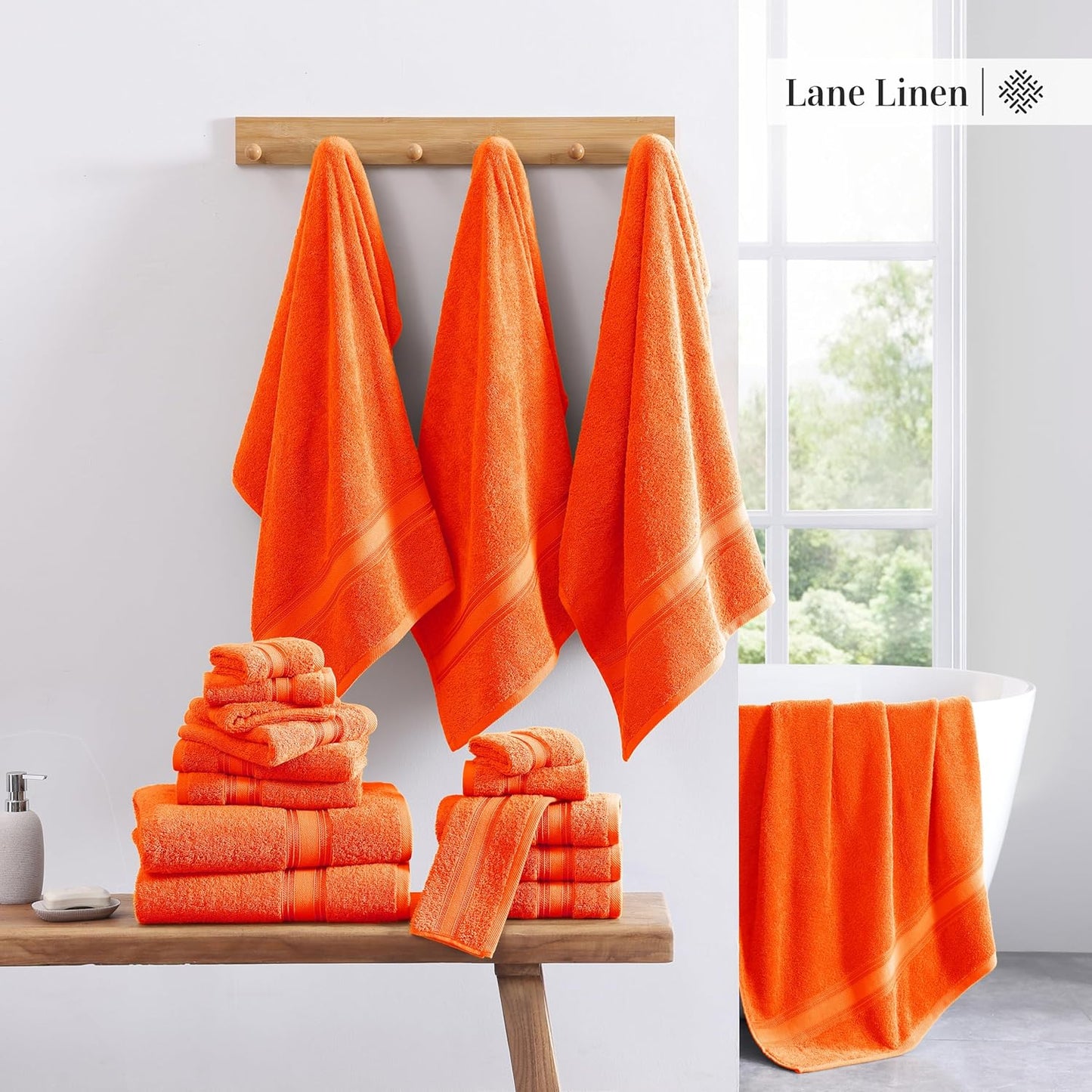 Lane Linen 100% Cotton Luxury Bath Towel Set - 18 Pieces - Zero Twist, Super Soft & Highly Absorbent - 6 Bath, 6 Washcloths, 6 Hand Towels for Bathroom - Minimal Lint & Fading, Pre Shrunk - Tiger Lily