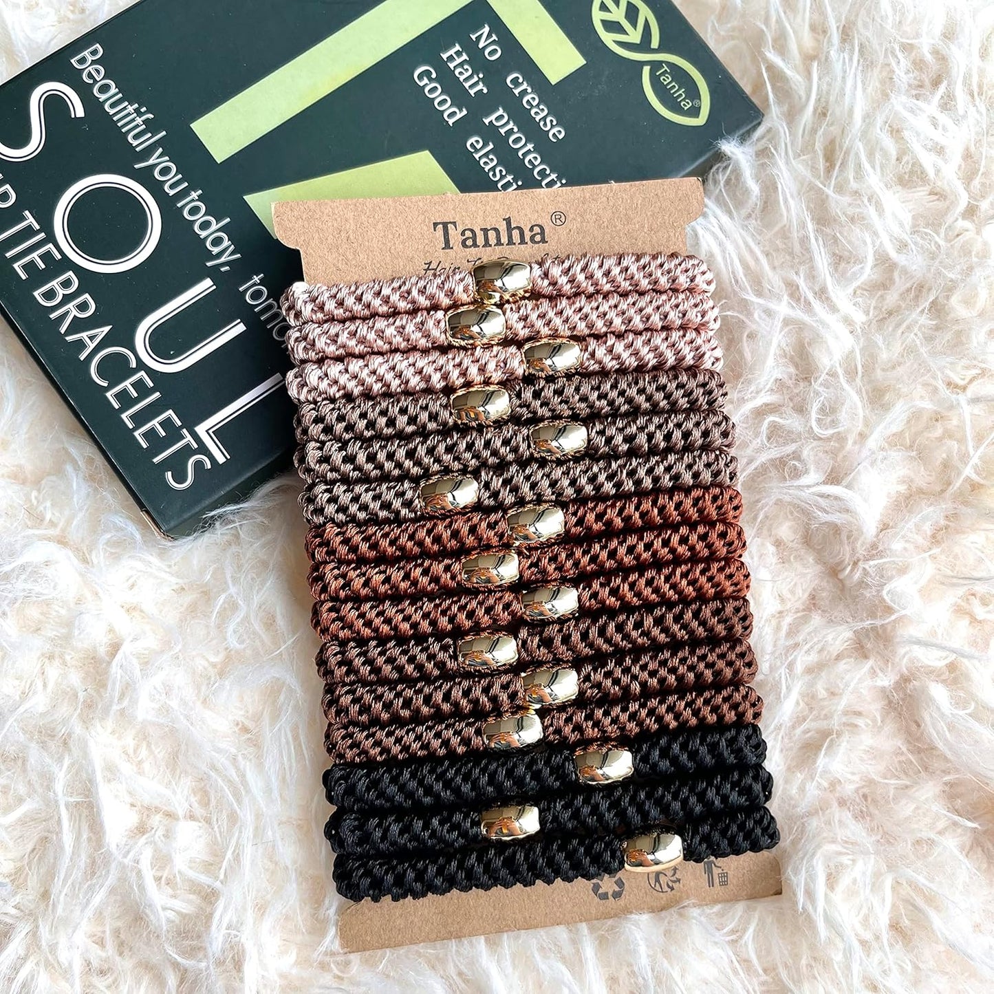 Tanha 15Pcs Hair Ties for Women, Hair Elastics for Thick Hair, Strong Stretchy Ponytail Holders, No Slip No Damage No Crease Hair Bands-Brown