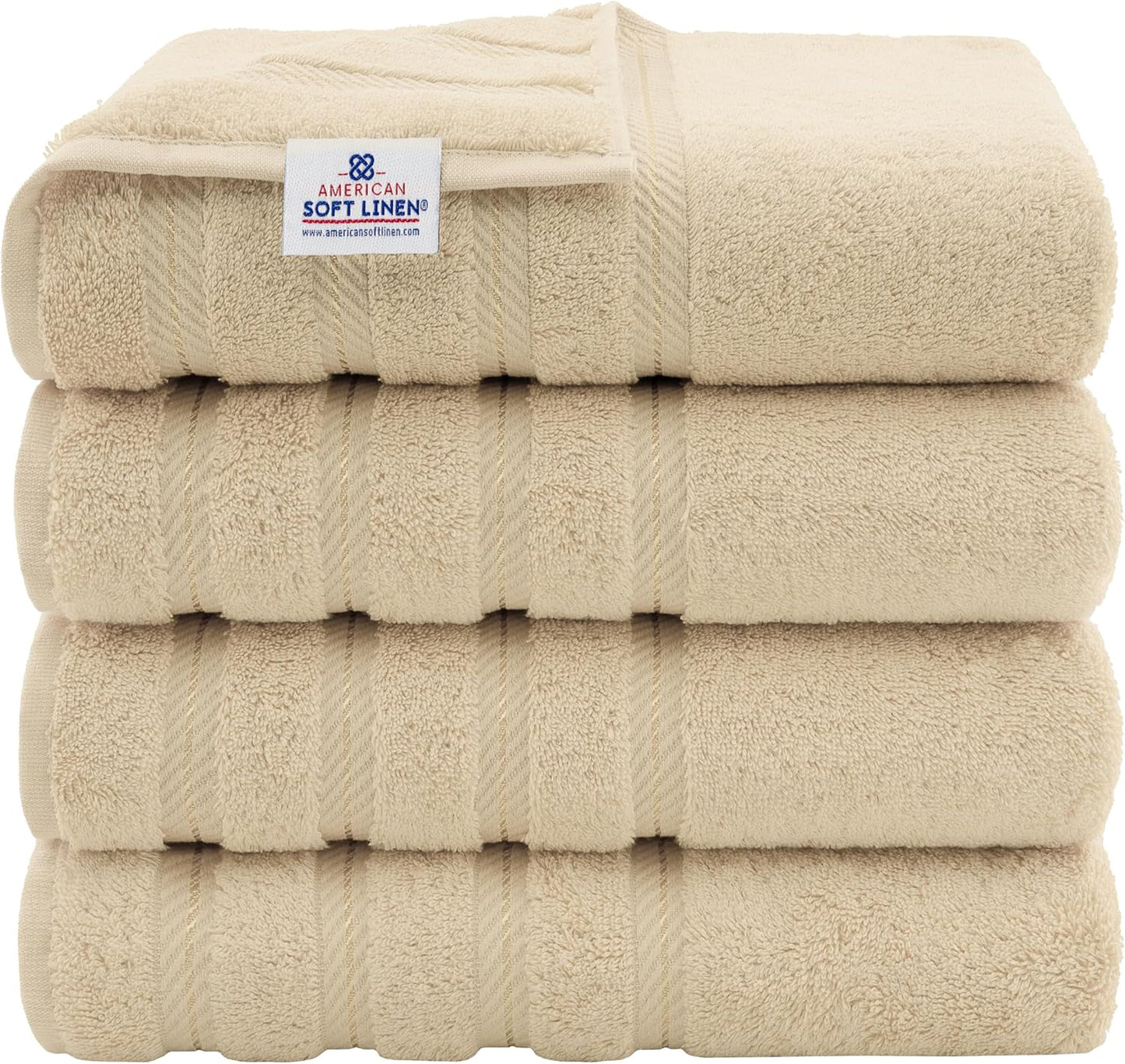 American Soft Linen Luxury 4 Piece Bath Towel Set, 600 GSM 100% Cotton Turkish Bath Towels for Bathroom, 27x54 in Extra Large Bathroom Shower Towels, Beige