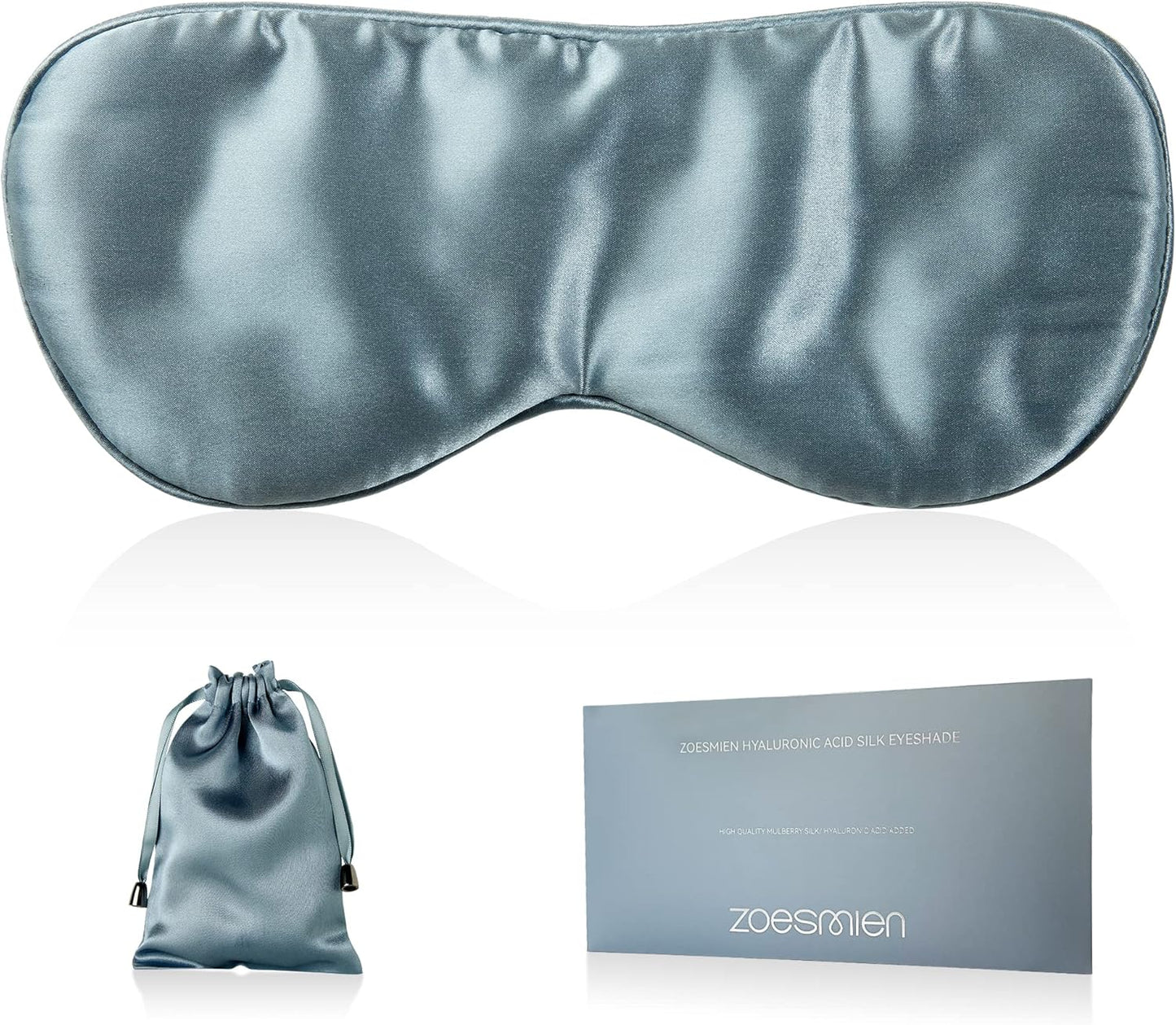 Sleep Mask 100% Mulberry Silk for Light Blocking, ZOESMIEN Eye Mask for Women Men Side Sleeper, Puffiness Dry Eyes Headache, Adjustable Strap, Christmas Gift Package, Misty Blue