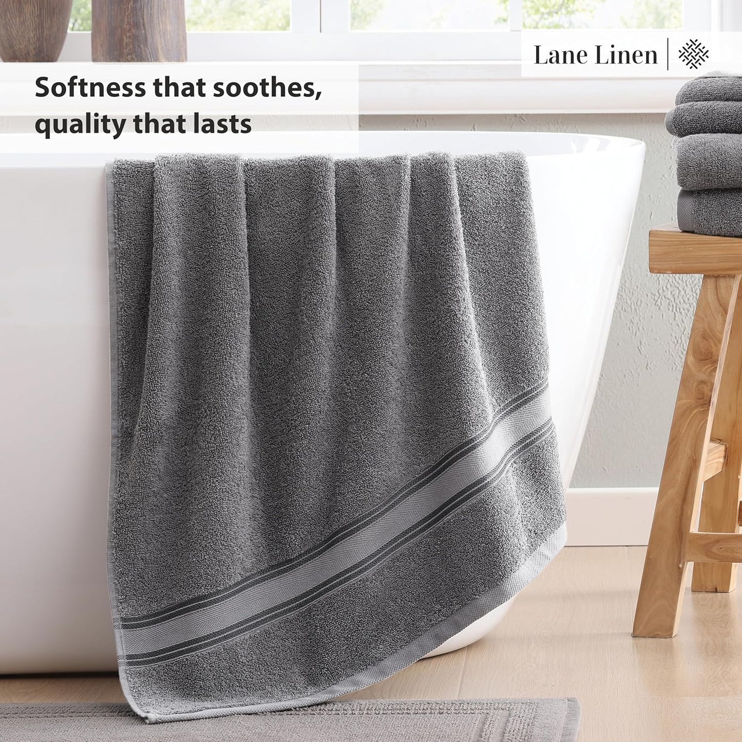 LANE LINEN Luxury Bath Towels Set - 6 Piece, 100% Cotton, Quick Dry, Soft & Absorbent, Zero Twist - 2 Bath Towels, 2 Hand Towels, 2 Washcloths - Cool Grey