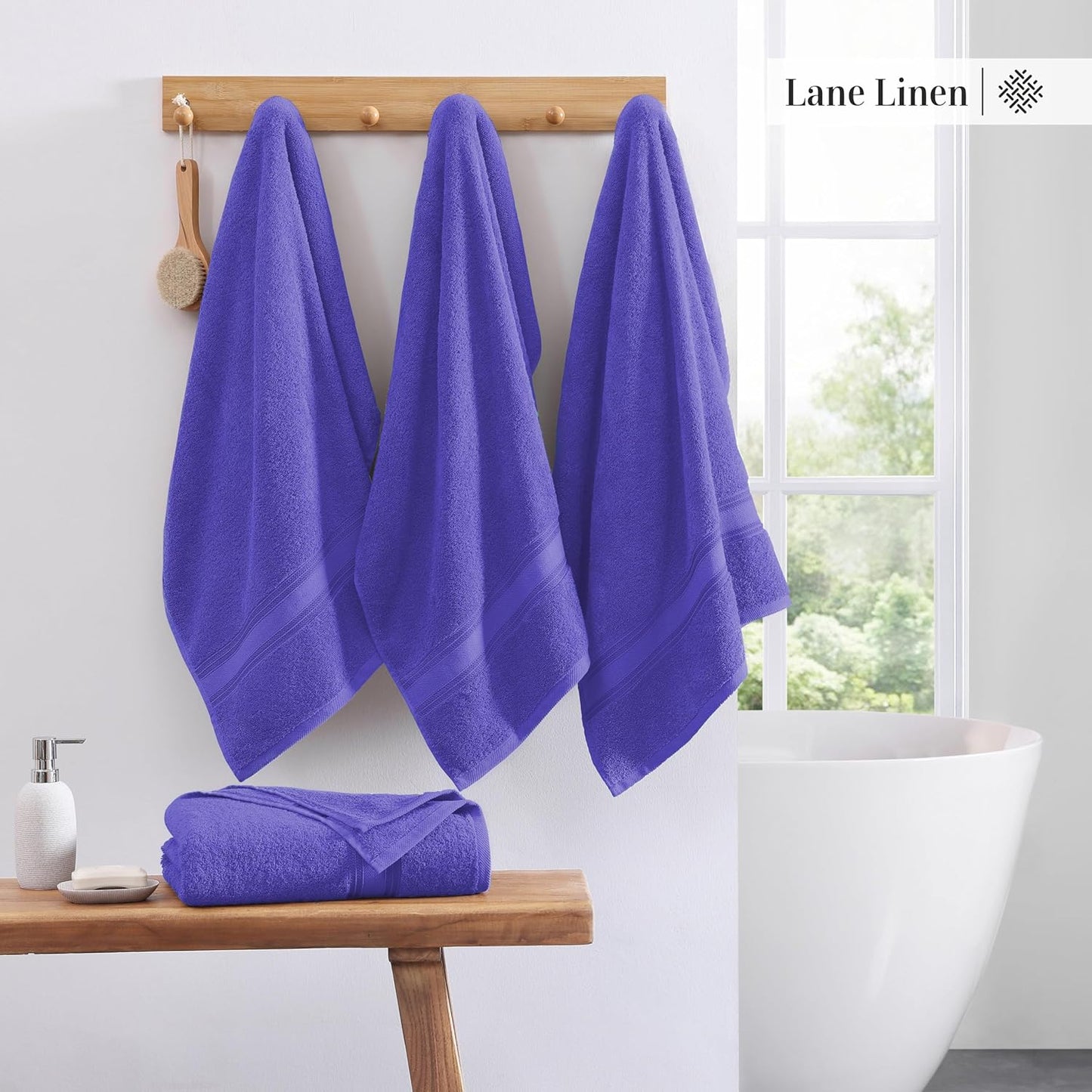 LANE LINEN 100% Cotton 4 Pack Bath Towels Set (28"x54") - Zero Twist, Large Cotton Towels for Bathroom - Quick Dry, Soft & Absorbent Bath Towel Set - Remains Fluffy After Multiple Washes - Blue Irish