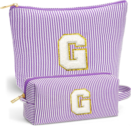 Travel Makeup Bag Organizer - Travel Essentials Toiletry Bag for Women, Initial Travel Toiletry Bag with Zipper | Preppy Stuff Birthday Gifts for Women Mom Daughter, Purple Letter G
