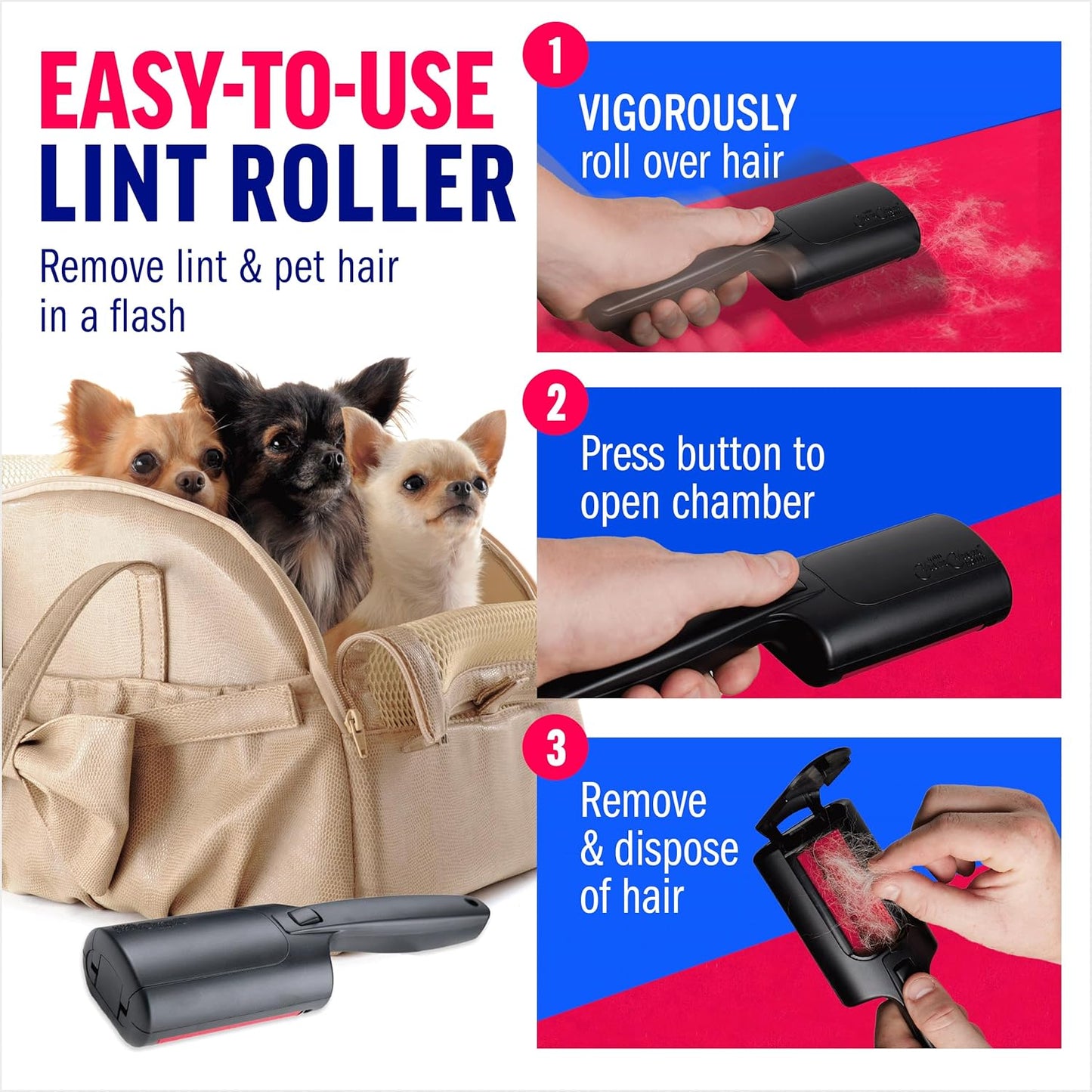 ChomChom Roller for Pet Hair - Reusable Lint Roller Pet Hair Removal Tool for Clothes, Couches, Cars and Travel - Cat Dog Hair Remover, Compact, No Sticky Refills Needed (Mini)