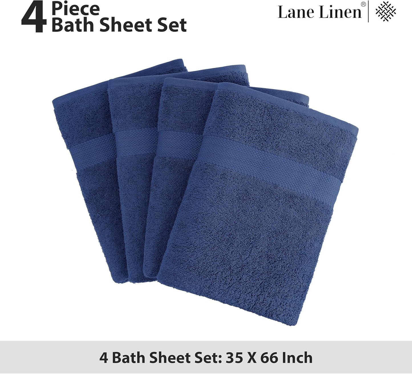 LANE LINEN 100% Cotton 4 Pack Bath Sheets (35"x66") - Ring Spun Cotton Extra Large Bathroom Towels - Quick Dry, Soft & Absorbent Oversized Luxury Bath Towels - Machine Wash in Cold Water - Navy Blue