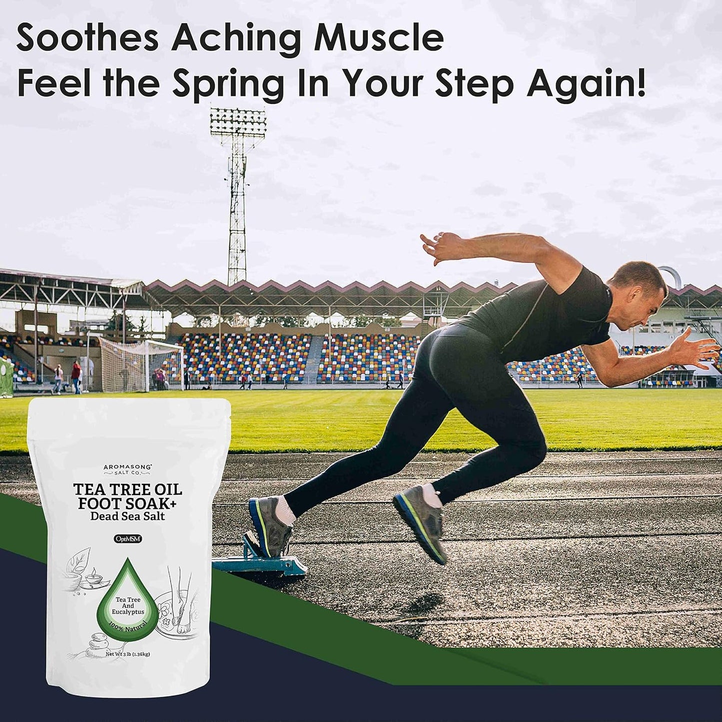 Aromasong Tea Tree Foot Soak with Magnesium Flakes and Dead Sea Foot Soaking Salts - Pedicure Tea Tree oil foot Soak for Dry Cracked Feet-Athlete's Callus Remover- Eliminates Odor- Packaging may vary