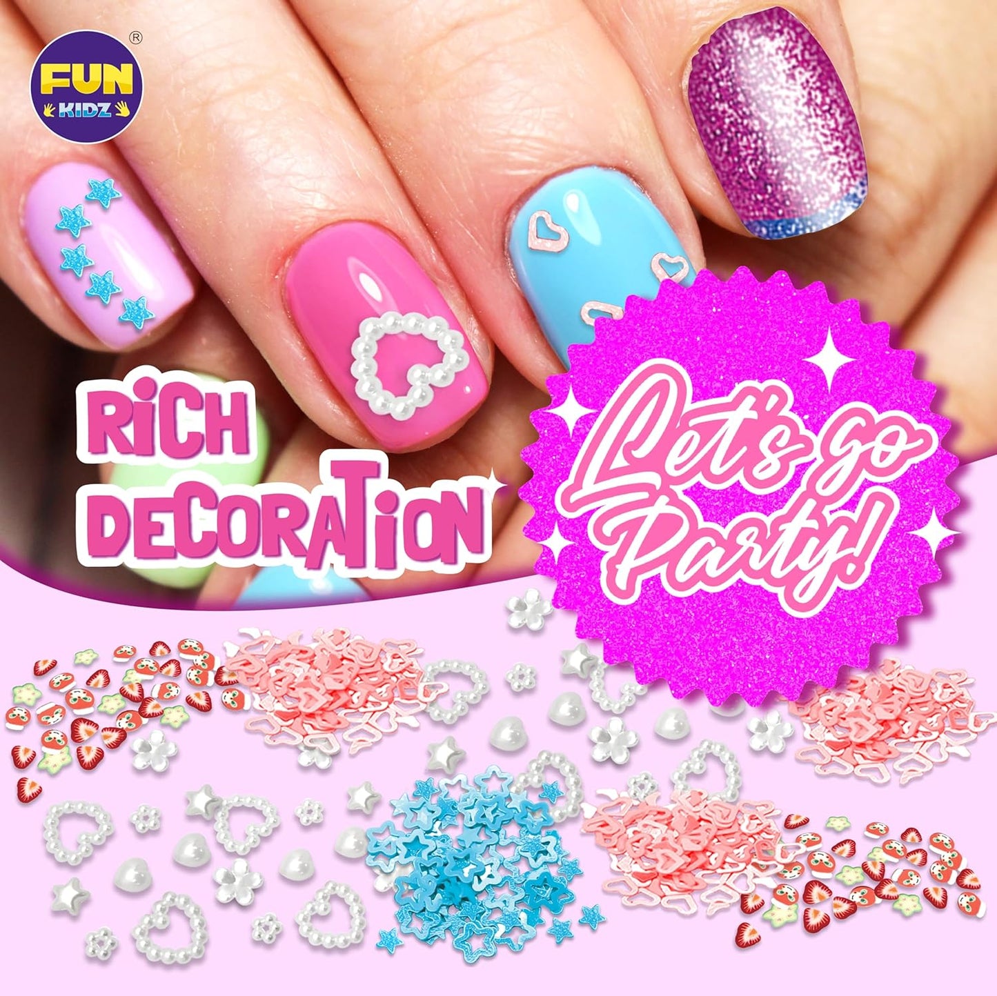 Nail Polish Pens Kit for Girls Ages 7-12, FunKidz Nail Pen Combo Kit Teen Gift Peelable Nail Art Studio Set with Cool Girly Decoration Stuff Pearl Beads, Glitter, Nail Stickers, Nail File, Gems