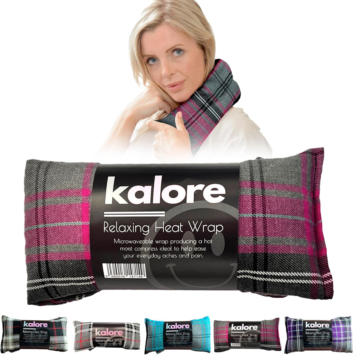 Microwavable Heating Pads for Winter Warmth, Back, Stomach & Head Comfort – Kalore Soft Cotton Tartan Neck Wrap – Even Heat Distribution Hot Compress Bag – Wheat Heat Pad XL – Unscented – Pink