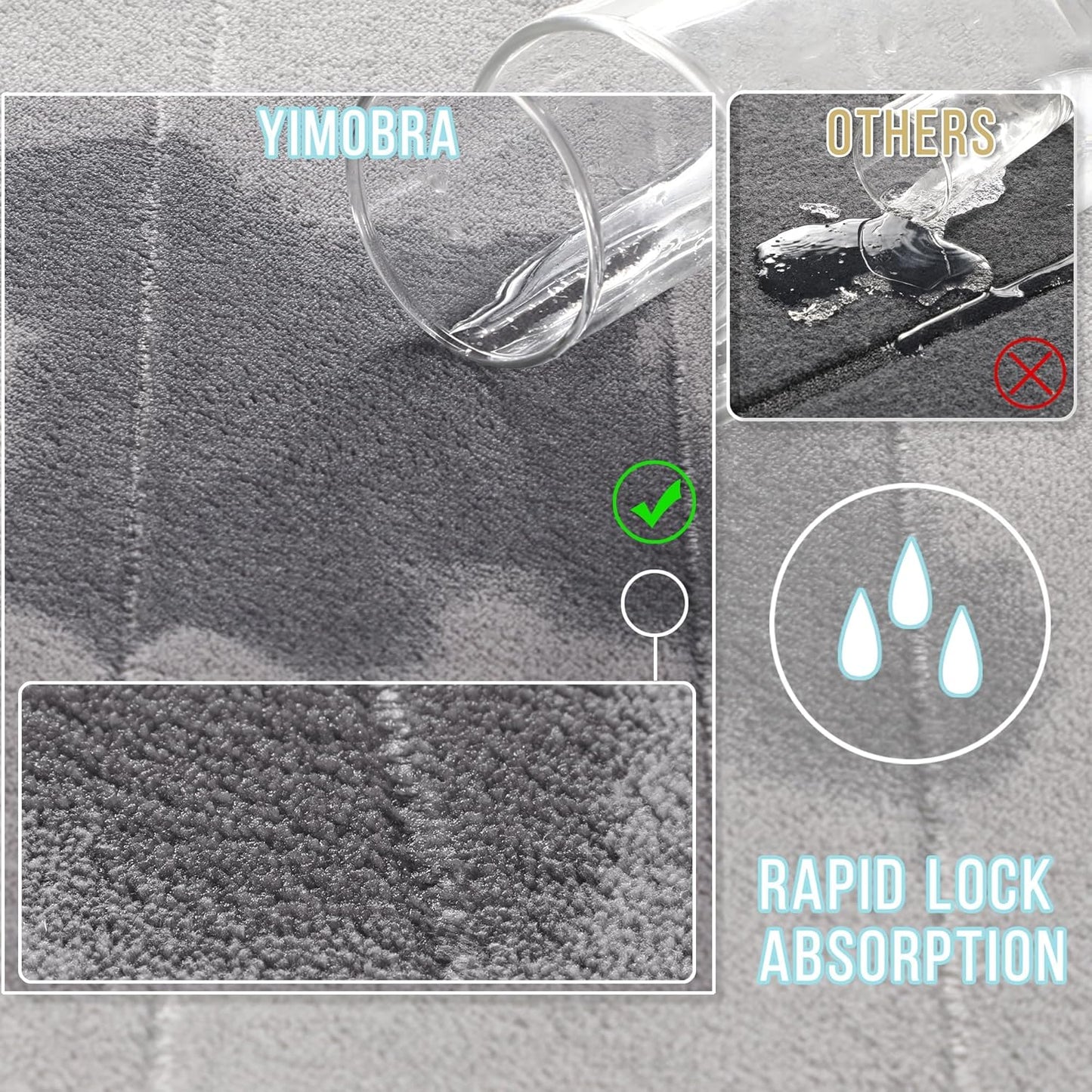 Yimobra Long Bath Mat 44"x24", Super Soft Quick Dry Memory Foam Bathroom Rug, Water Absorbent, Non Slip Backing Machine Washable for Tub Shower, Thick Comfort Support, Gray