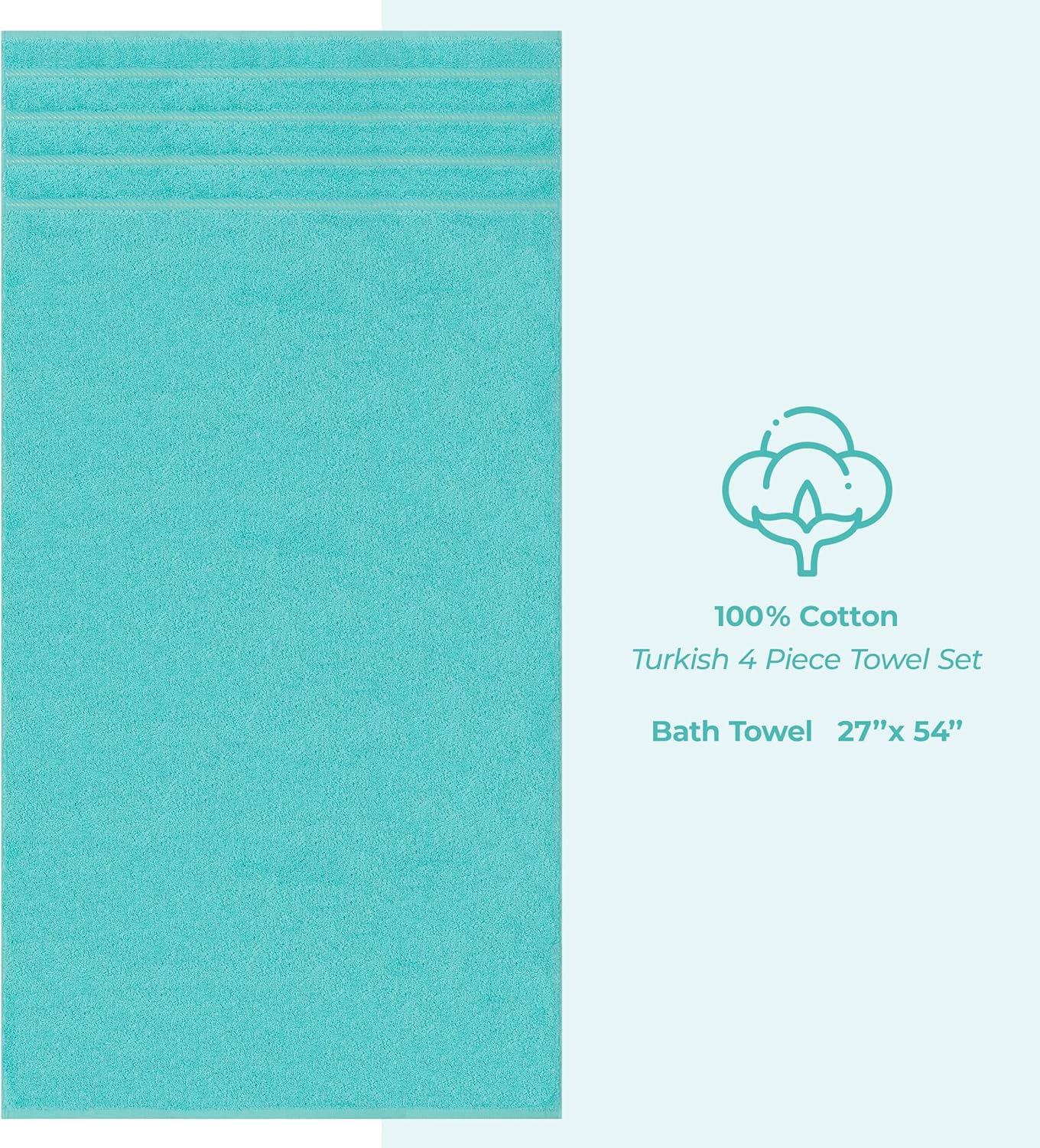 American Soft Linen Luxury 4 Piece Bath Towel Set, 600 GSM 100% Cotton Turkish Bath Towels for Bathroom, 27x54 in Large Bathroom Shower Towels, Turquoise Blue