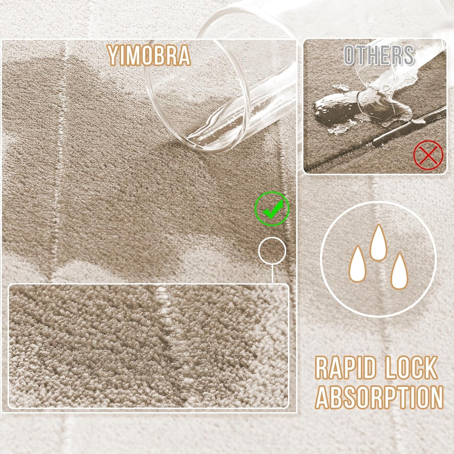 Yimobra Large Bath Mat 36"x24", Super Soft Quick Dry Memory Foam Bathroom Rug, Water Absorbent, Non Slip Backing Machine Washable for Tub Shower, Thick Comfort Support, Beige