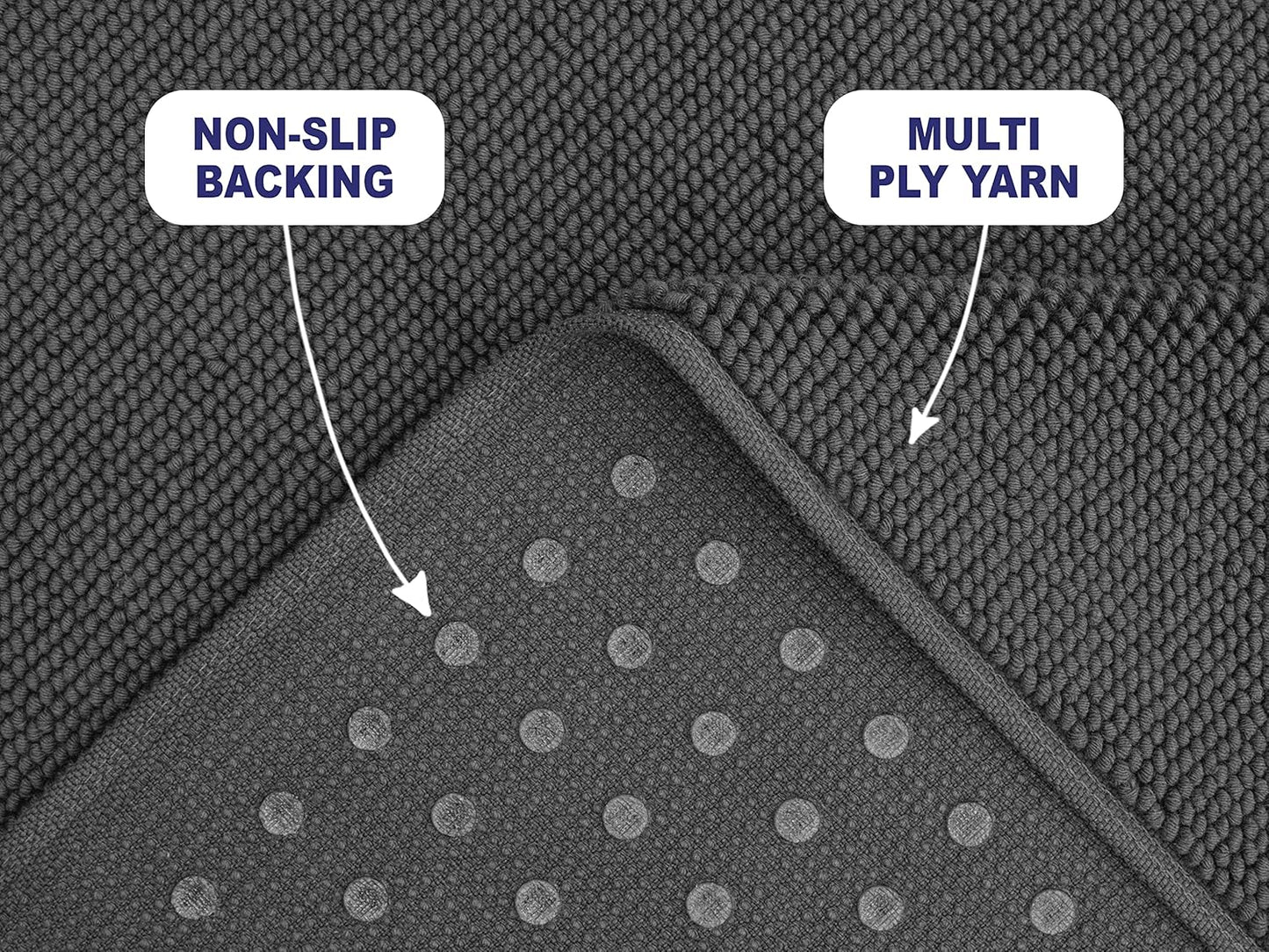 American Soft Linen Bath Rug, 17 in 24 in 100% Cotton Bath Mats Rugs for Bathroom, Slip Reducer Washable Shaggy Form Area Rugs, Gray Bath Rug