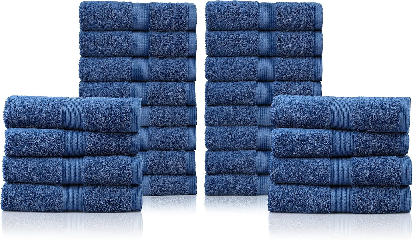LANE LINEN Washcloths Pack of 24 - Spa & Salon Quality - 100% Ring Spun Cotton Face Cloths - Soft & Ultra Absorbent Wash Cloth Set for Body, Beauty, Home, Gym - Fingertip Towels - 13"x13", Navy Blue