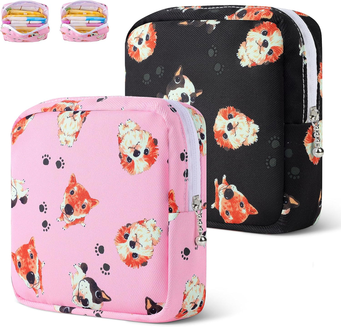 Period Bag Pouch, Canvas Sanitary Napkin Storage Bag for Girls Womens, Portable Sanitary Napkin Period Pad Pouch for Purse, Small Make Up Bags(N1230,2 Pack)