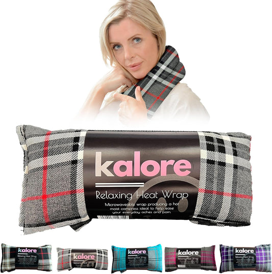 Microwavable Heating Pads for Winter Warmth, Back, Stomach & Head Comfort – Kalore Soft Cotton Tartan Neck Wrap – Even Heat Distribution Hot Compress Bag – Wheat Heat Pad XL – Unscented – Gray