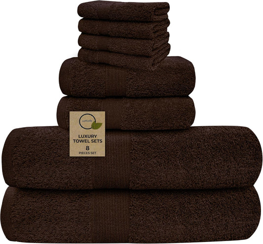 Softolle Luxury 8 Piece Towel Set, 2 Bath Towels 2 Hand Towels 4 Washcloths, Towels for Bathroom, Home, Spa & Gym - Highly Absorbent (Brown)