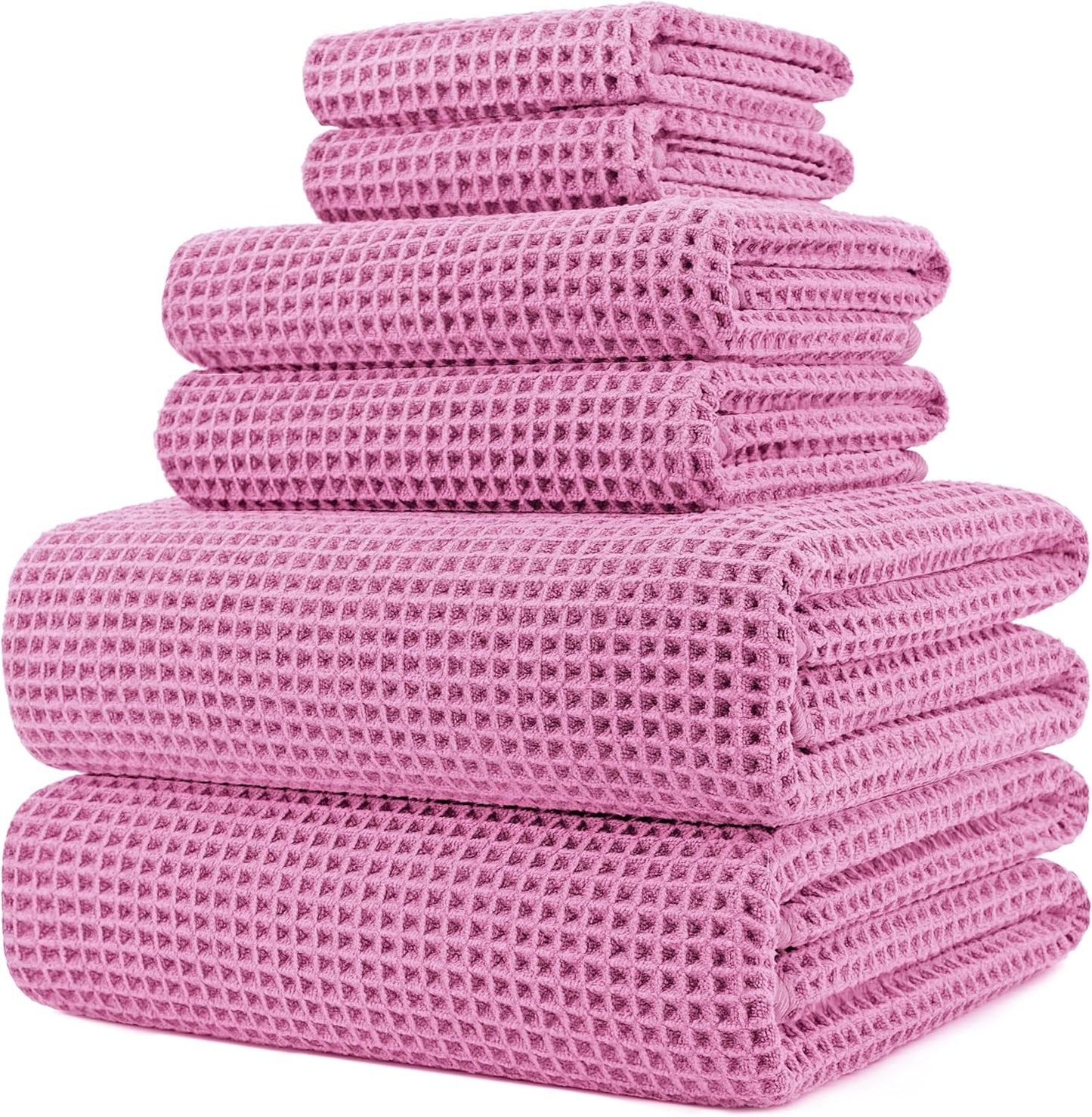 POLYTE Oversize, 60 x 30 in., Quick Dry Lint Free Microfiber Bath Towel Set, 6 Piece (Waffle Weave)