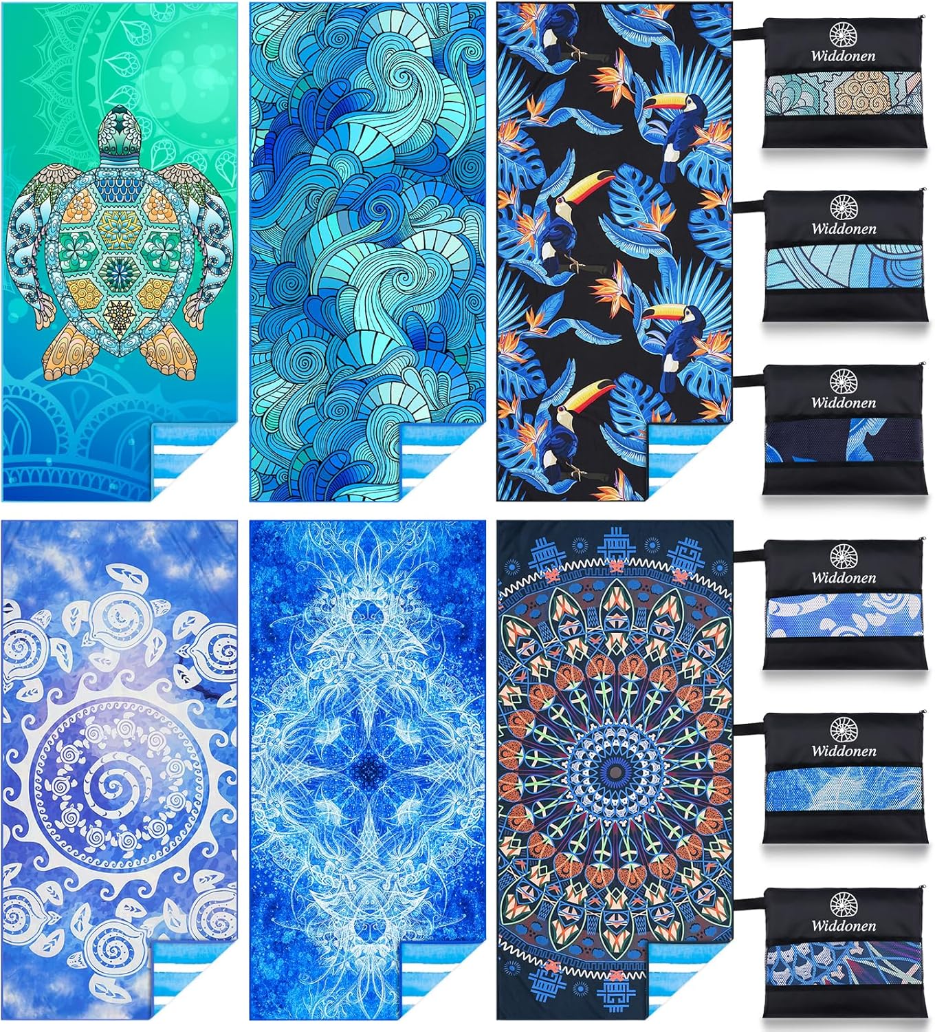 6 Pack Microfiber Lightweight Beach Towel Sand Free Quick Dry Absorbent Thin Compact Towels for Swimming Pool Camping Beach Accessories Large Easy Pack Travel Things for Vacation Essentials Gift