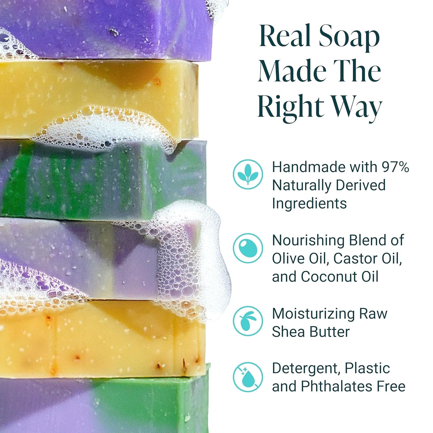 The Bubble Factory Handmade Natural Bath & Body Soap Bar, Vegan, All-Natural, Palm Oil Free, Made in USA with Shea Butter + Essential Oils, Lavender Collection, 3 Bars