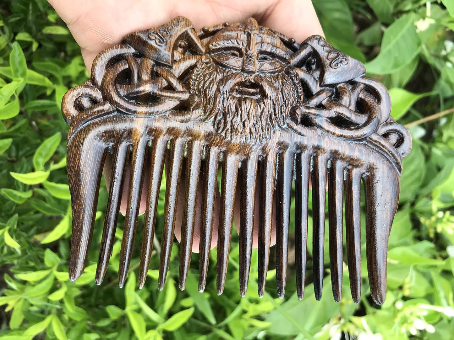 Handicraftviet Hand-Carved Wooden Comb, Wood Viking Comb for Men's Hair, Beard, and Mustache, Unique Gifts for Dad; Grandpa- Viking 1