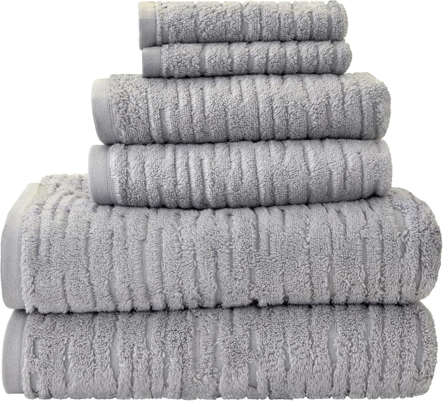 SKL Home CloudSoft Cotton Luxury 6 Pc Towel Set for Bath & Gift, Gray