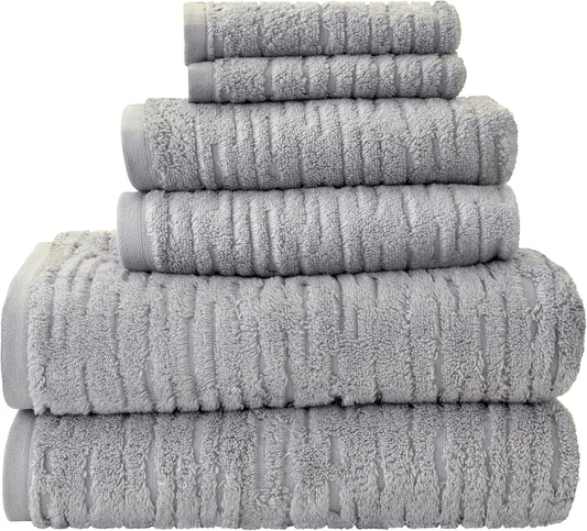 SKL Home CloudSoft Cotton Luxury 6 Pc Towel Set for Bath & Gift, Gray