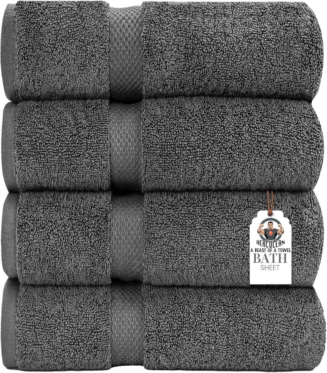 HERCULEAN Bath Sheet 30 x 60 Pack of 4 | 450 GSM Quick Dry and Highly Absorbent | 100% Cotton Terry Towels for Bathroom - Perfect for Shower - Pool and Spa - Luxury Soft Towels - Light Grey