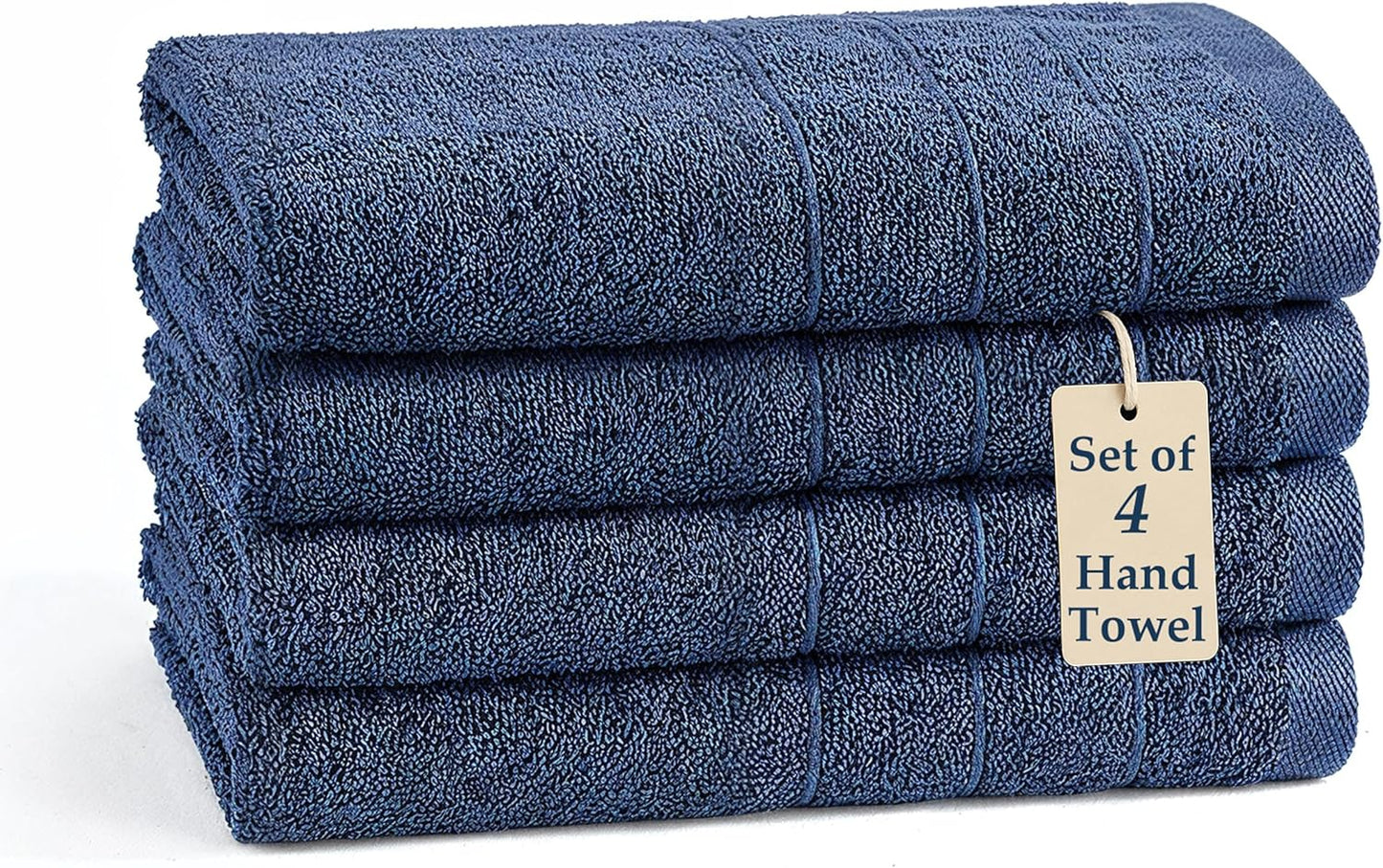 Casa Platino Hand Towel Pack of 4 (16"x28") - Spa & Hotel Quality - 100% Mercerized Cotton, Ring Spun - Quick Dry, Ultra Soft & Absorbent Bath Hand Towels for Bathroom & Salon - Pre Shrunk - Navy Blue