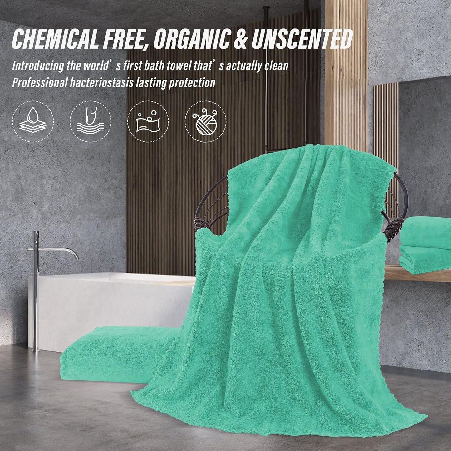 MOONQUEEN 6 Pack Premium Bath Towel Set - Quick Drying - Microfiber Coral Velvet Highly Absorbent Towels - Multipurpose Use as Bath Fitness, Bathroom, Shower, Sports, Yoga Towel (Aqua Green)